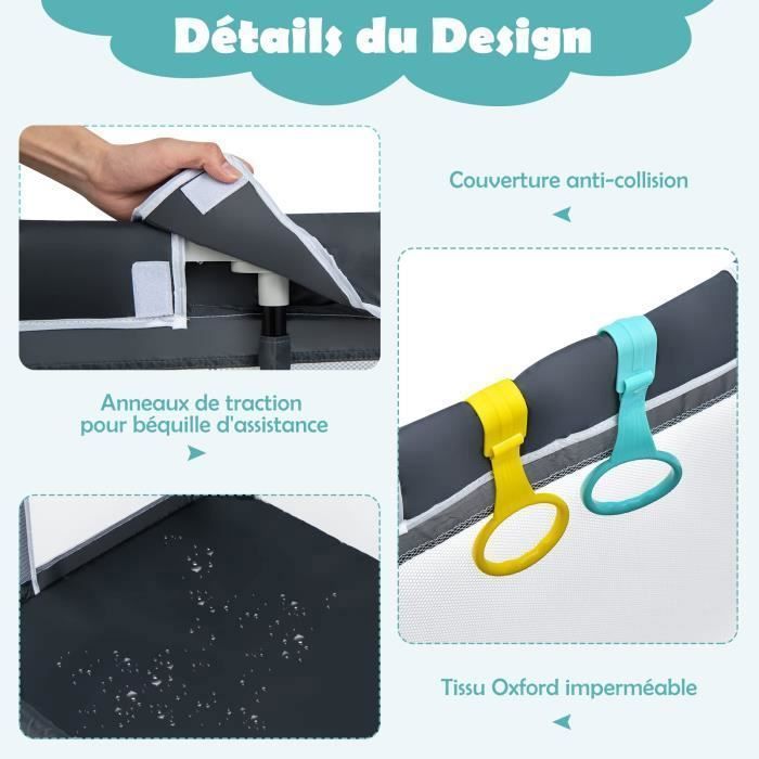 DREAMADE Parc Bébé 124x124cm Pliable Gris Foncé - Parc De Jeux Avec Porte Zippée, 50 Balles Et 4 Poignées