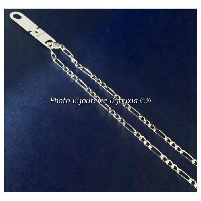 Chaîne En Argent Massif 925 Figaro – Mailles Alternées 1-2, 50 Cm De Long, 2.50 Mm D'épaisseur – Bijou Pour Homme Ou Femme