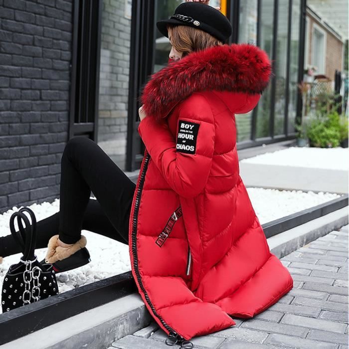 Doudoune MISSMAO Femme avec Capuche Chaud Fourrure Faux Elegant Rouge Rouge Cdiscount Pret a Porter