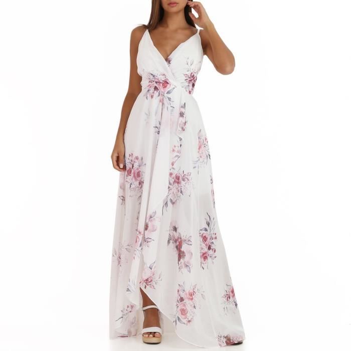 Robe longue blanche fleur discount