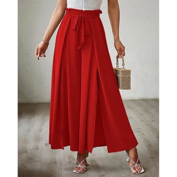 Femme Taille Haute Pantalon Maxi Longue Pantalon Taille Haute Avec La Ceinture a Nouer Pantalon Large Amples Rouge Rouge Cdiscount Pret a Porter