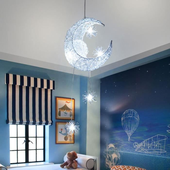 Plafonnier LED Suspendu Forme étoile Et Lune - 3 Températures De Couleur - Design Moderne Doré - Pour Chambre D'enfant, Salon, Café (Dimensions : 20x15 Cm, Câble 100 Cm)