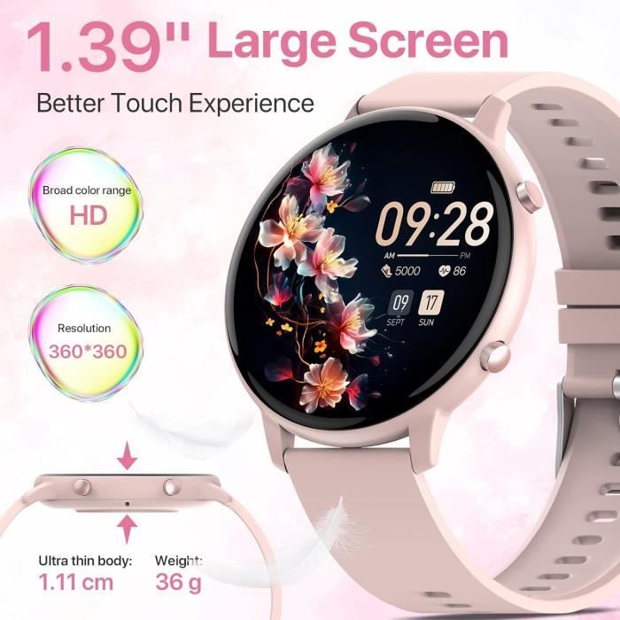 Montre de fitness avec moniteur de fréquence cardiaque, moniteur d'activité grand écran avec podomètre, moniteur de sommeil, compteur de calories et de pas, montre intelligente étanche IP68 pour homme