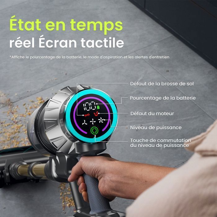 Aspirateur Sans Fil 45 000 Pa - 70 Min D'autonomie, Brosse Anti-poils Et écran LED - 9