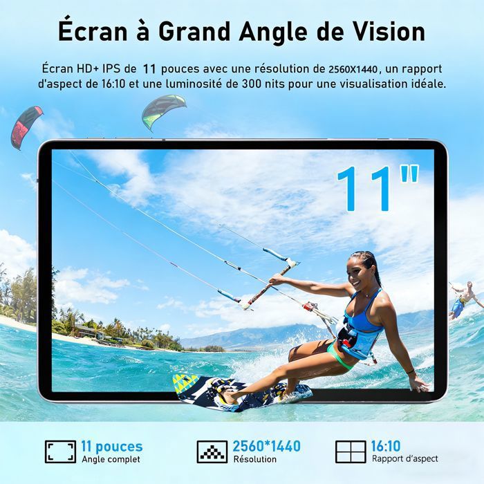 Tablette Android 11 ZIBATIS 10,4 Pouces - 2Go RAM, 32Go ROM, Écran IPS 1332x800, Batterie 5000mAh, WiFi 6 - Gris