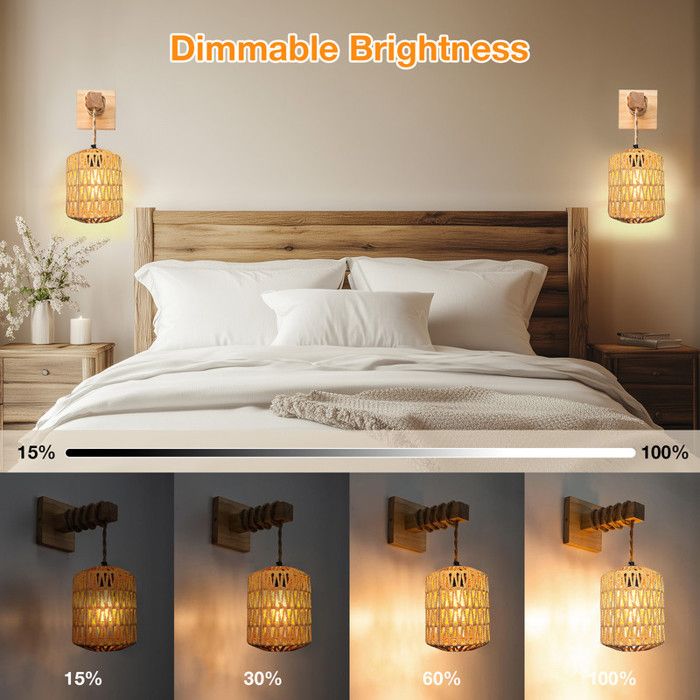 DUNMW Applique murale en rotin tissé à la main Abat-jour en rotin Éclairage mural Style pastoral Luminaire Applique murale Veilleuse Lampe de chevet pour chambre, couloir, porte DUNMW Applique murale en rotin tissé à la main Abat-jour en rotin Éclairage mural Style pastoral Luminaire Applique murale Veilleuse Lampe de chevet pour chambre, couloir, porte