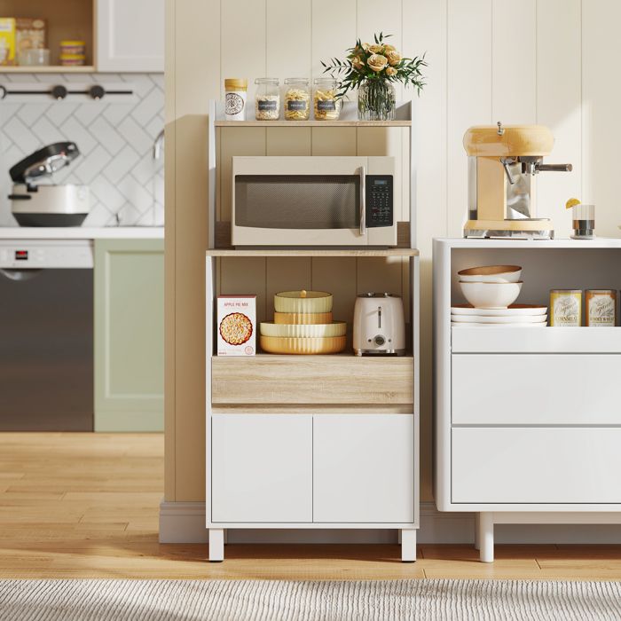 HOMCOM Armoire de cuisine multi-rangements 4 portes 3 tiroirs étagère + grand plateau 100L x 39l x 183H cm MDF blanc - Achat & prix
