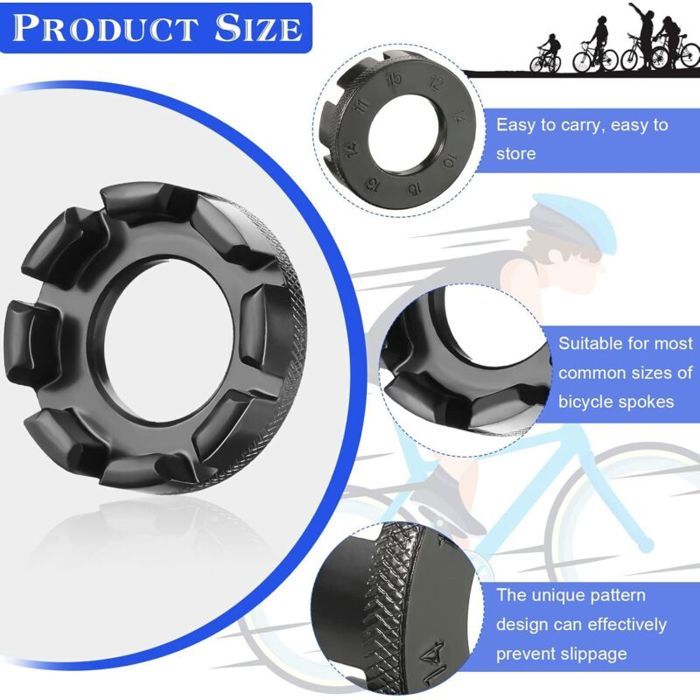 Kit De 7 Clés à Rayons 8 Voies – Calibres 10-15, Avec Démonte-pneus, Pour VTT, Route, BMX, Réglage De Roues