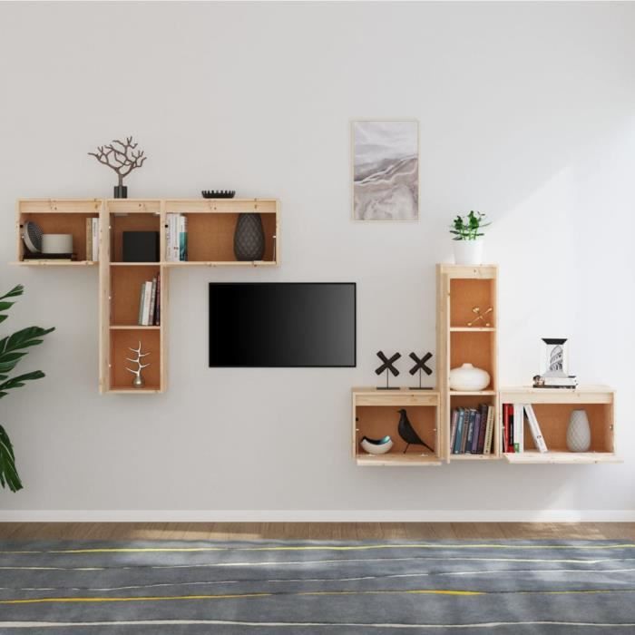 Meubles TV 6 pcs Bois massif de pin-S7463 - Cdiscount Maison