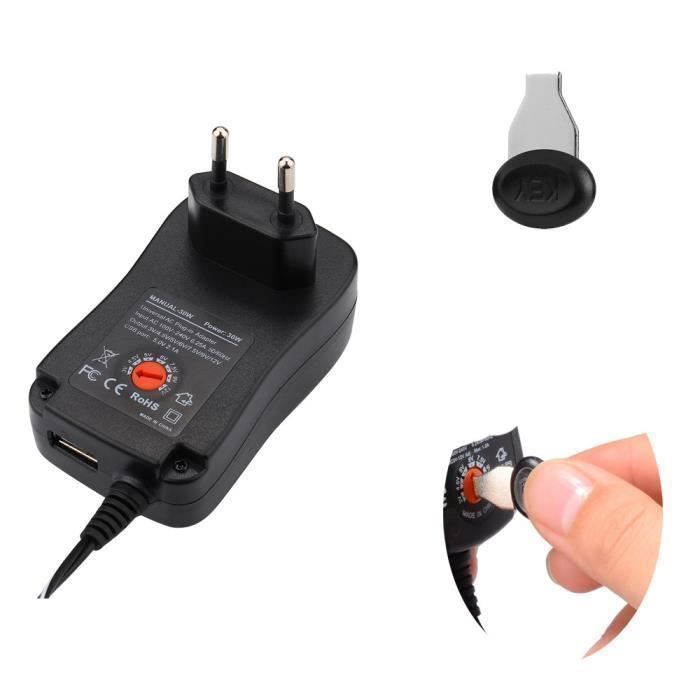 Alimentation Universelle Réglable 3-36V 144W - Avec 14 Embouts DC, Câbles Test, Convertisseur Polarité - Pour Projets électroniques, Charge D'appareils (prise EU)