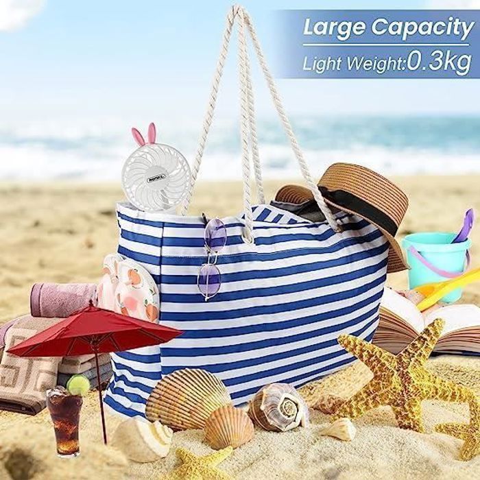 Sac de plage bleu sale