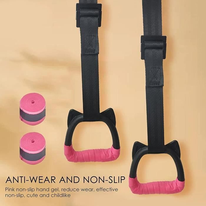 SPYMINNPOO 4 Pièces Anneaux de Gymnastique en Plein Air pour Enfants, Accessoires de Corde D'escalade avec Boucles de sécurité pour L'entraînement de Force du Haut du Corps, Anneaux de