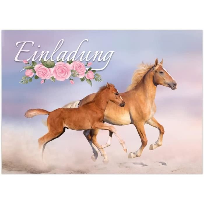 Junapack Lot De 12 Cartes D'invitation Pour 8e Anniversaire D 8e Anniversaire Fille Cheval Marron