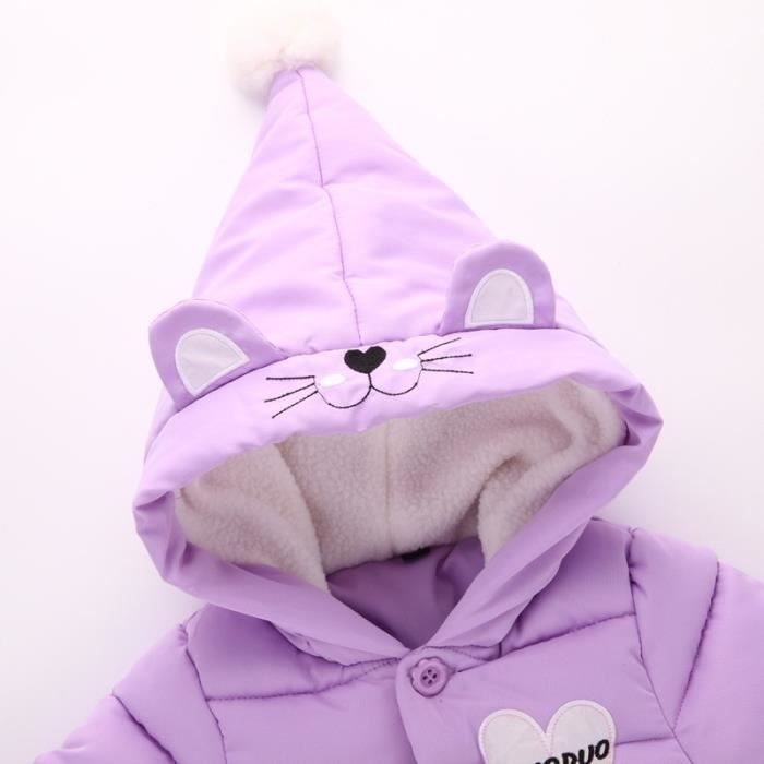 Doudoune Enfant Fille Garcon Hiver a Capuche Mignon Chat Imprime Violet 1 8 ans