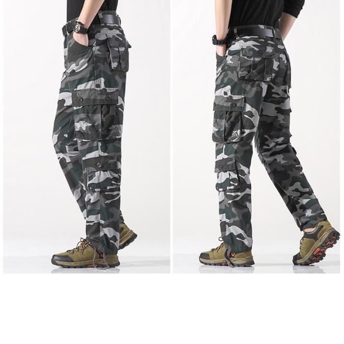 Pantalon Cargo Militaire Homme Camouflage Multi-Poches Slim Fit - INSFITY - Kaki Camouflage Kaki camouflage - Prêt-à-Porter