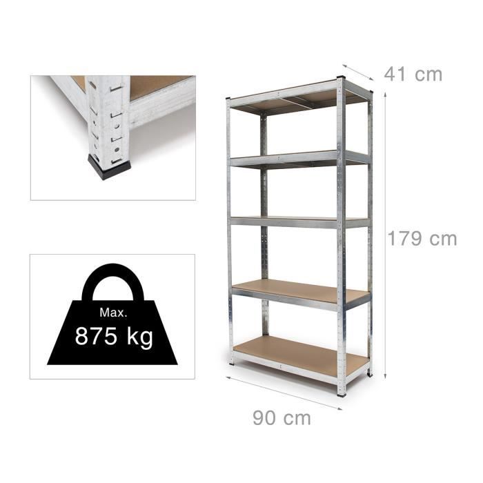 Étagère à Charge Lourde Relaxdays 875 Kg - 5 Niveaux Réglables 150x75x30 Cm - Galvanisée
