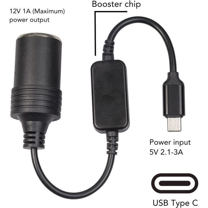 Trust-Convertisseur Femelle de Prise D'allume-cigare de Voiture de 5V USB C  Mâle à 12V Convertisseur D'adaptateur D'alimentation 20