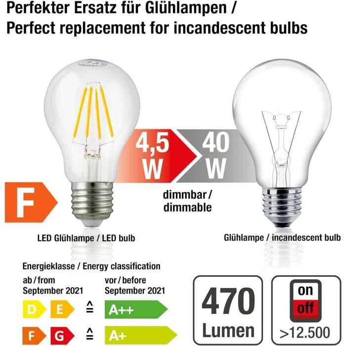 Lot de 2 Ampoules à filament LED Edison, culot E27, 470 lumens, Blanc chaud