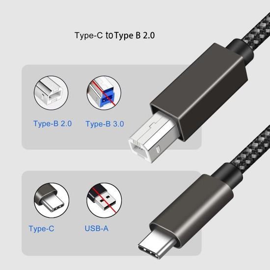 Câble Imprimante USB C Thunderbolt 3 Câble Type C Mâle vers USB B Mâle  Câble Scanner Nylon Tressé Compatible avec MacBook Pro A[659] - Cdiscount  Téléphonie