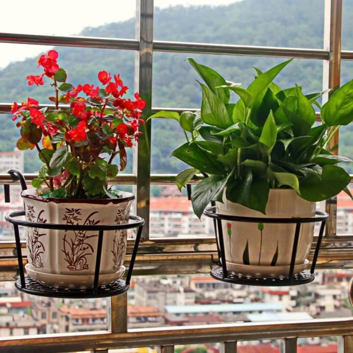 Support Suspendu Pour Pot De Fleurs Balcon - Fer Et Plastique Antirouille - Dimensions 35x19x17 Cm - Installation Facile - Décoration Jardin