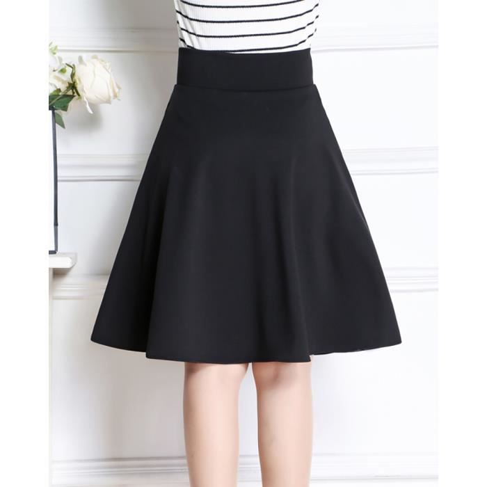Mini Jupe aux Genoux Femmes Stretch Taille Haute Evasee Plaine Patineuse Noir M Waist 60 70 CM Noir Cdiscount Pret a Porter