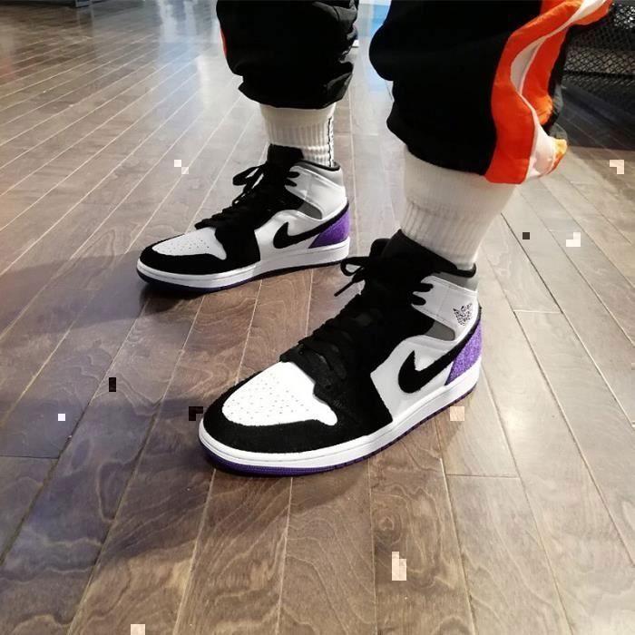 Baskets Air Jordan Mid SE Purple Nike AJ1 Mi-haut Cuir Semelle  amortissante antidérapante