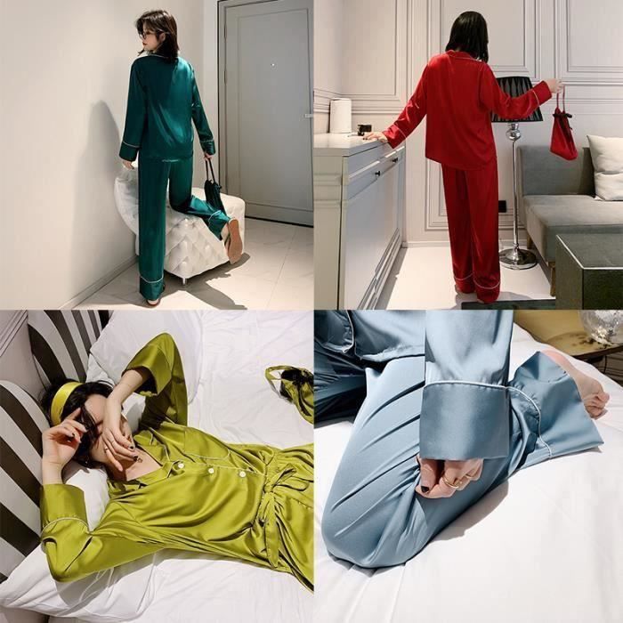 Costume De Pyjama De Sous-vêtements De Lingerie Sexy En Soie Glacée Pour Femmes - Marine Marine