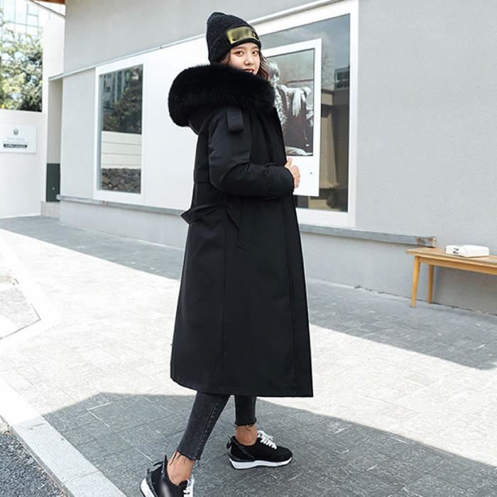 SKY Veste d hiver pour femme pardessus chaud mince col de fourrure fermeture eclair manteau plus epais vetements d exterieur Noir Noir Cdiscount Pret a Porter
