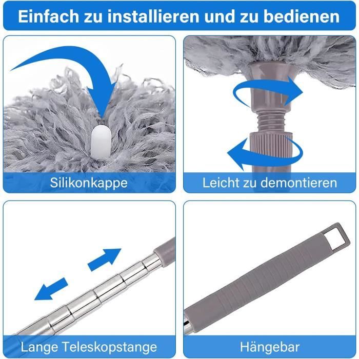 Plumeau Télescopique 7 Pièces 25-256cm - Kit Complet Microfibre Lavable Bleu