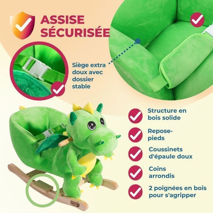 AIYAPLAY Dinosaure à Bascule – Cheval Bascule Bébé Avec Marionnette, 32 Chansons, Ceinture Sécurité – Pour Enfants 18-36 Mois, Vert