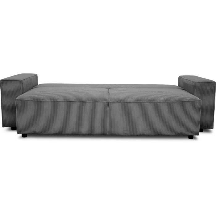 Canapé convertible 3 places JOSH Velours côtelé Anthracite Coffre
