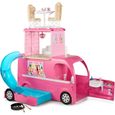 Barbie Mobilier Camping-Car Duplex pour poupées, véhicule rose à deux étages avec quatre couchages, piscine et toboggan, jouet po-0