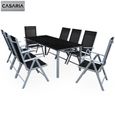 Salon de Jardin 8+1 Bern 1 table 8 chaises noir aluminium avec table en verre Ensemble de jardin argent-0