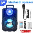1200W Enceinte bluetooth portable de karaoké au son puissant avec effets lumineux éblouissants et Microphone, Radio FM USB-0