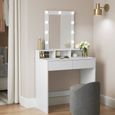VASAGLE Coiffeuse avec miroir et LED, 2 tiroirs, 3 compartiments, SANS TABOURET, 80 x 40 x 145 cm, style moderne, blanc-0