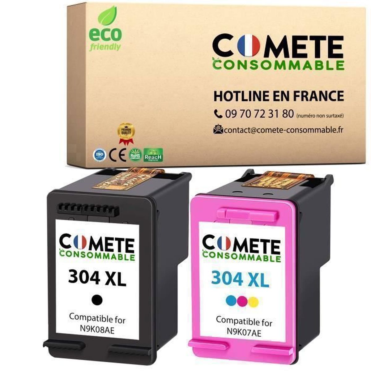 Cartouche Encre 304 XL Noir Compatible HP | Remplacement Pour DeskJet 3720, Envy 5030, 2600, Etc. | 750 Pages