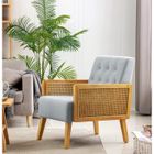 Fauteuil en velours avec accoudoir respirant en rotin naturel - HOMEMIYN - Relaxation - Gris
