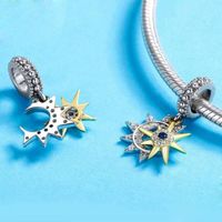 Breloque étoile et lune pour femme en argent sterling 925 avec cristal coloré pour bracelet