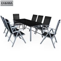 Salon de Jardin 8+1 Bern 1 table 8 chaises noir aluminium avec table en verre Ensemble de jardin argent