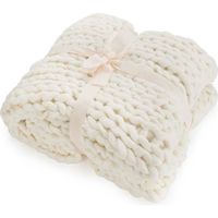 Couverture tricotée - couverture en laine tricotée grossièrement Couverture douillette comme jeté de lit - Blanc