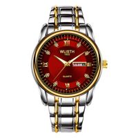 Montre pour homme étanche montre pour homme bracelet en acier montre double calendrier montre à quartz (argent + or + rouge)
