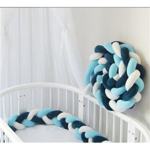 TOUR DE LIT BÉBÉ 3M Tour de Lit Coussin Serpent Coussin Tressé Pare-chocs Velours Protection Bébé (Blanc+Bleu+Bleu Fonce)