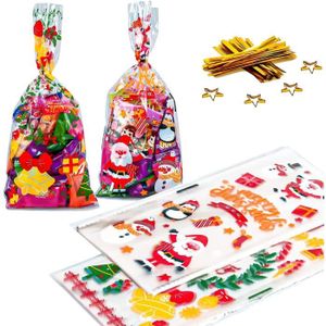 XIMISHOP Lot De 120 Sacs En Cellophane Avec 150 Attaches Torsadées Pour Fête De Noël