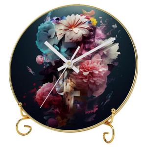 Horloge Murale Design En Verre Bleu et rose fleurs violet 30x30