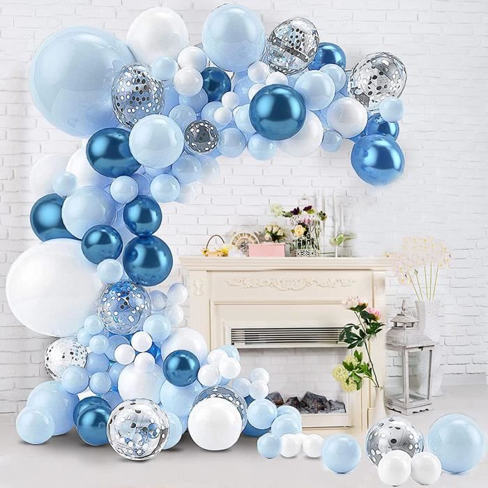 30 Pcs Ballon Anniversaire Bleu Blanc, Perle Bleu Clair Blanc et Argent  Métallique Helium Pour Ballon Ballons Confettis Argent[1276] - Cdiscount  Maison