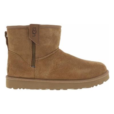 Boots fourrees en cuir UGG marron pour femme Talon plat Fermeture zippee Hauteur de tige moyenne Marron Cdiscount Chaussures