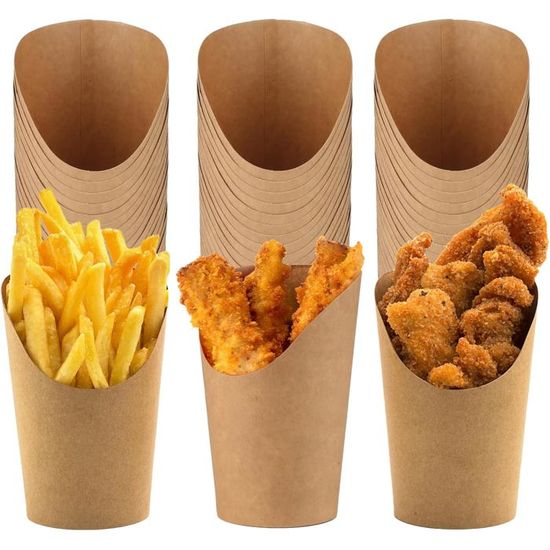 Lot de 60 gobelets en papier kraft de 300 ml - Pour gaufres, chips Lot de 60 gobelets en papier kraft de 300 ml - Pour gaufres, chips