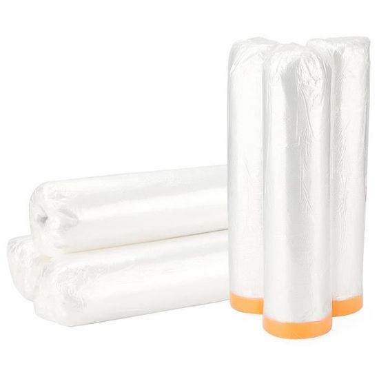 Bache Transparente QWORK® 4 Rouleaux Film De Protection Anti-poussière Plastique, 2.4 Film Polyéthylène Résistant Déchirure Bache Transparente QWORK® 4 Rouleaux Film De Protection Anti-poussière Plastique, 2.4 Film Polyéthylène Résistant Déchirure