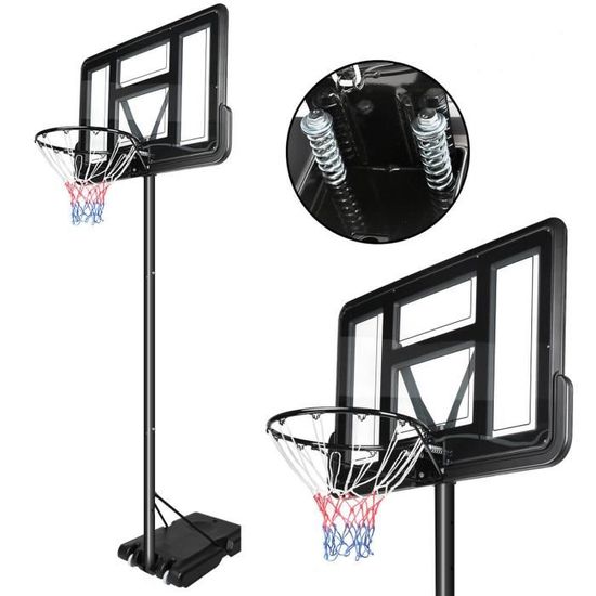 DOMICILE Panier de Basket TransparentRéglable en Hauteur sur Pied avec Roulettes 199-245cm