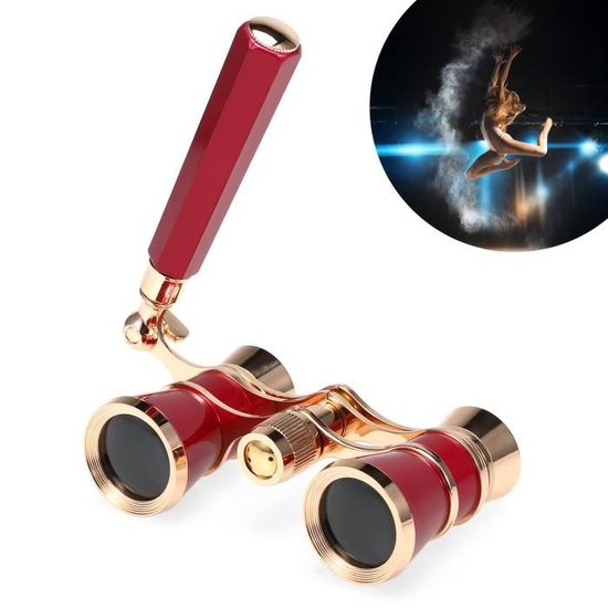Jumelles De Théâtre Vintage Mini 3x25 - Noir, Avec Chaîne Et Poignée Pliable - Pour Opéra, Concerts, événements